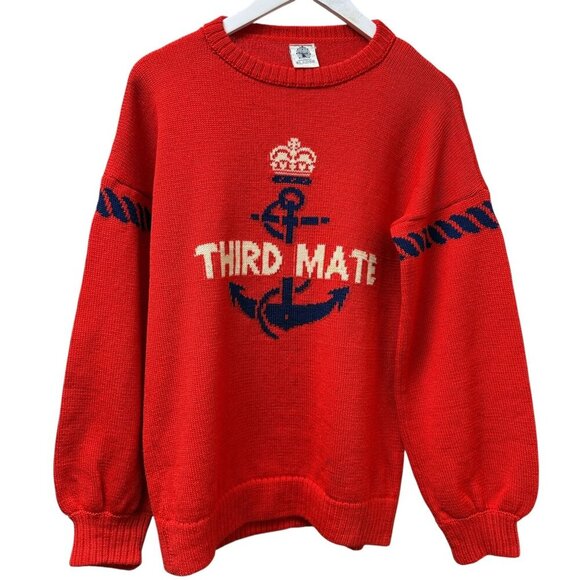 Vintage Blades Wool Sweater Medium Third Mate Anchor Graphic Red Nautical Sailor - Picture 8 of 13